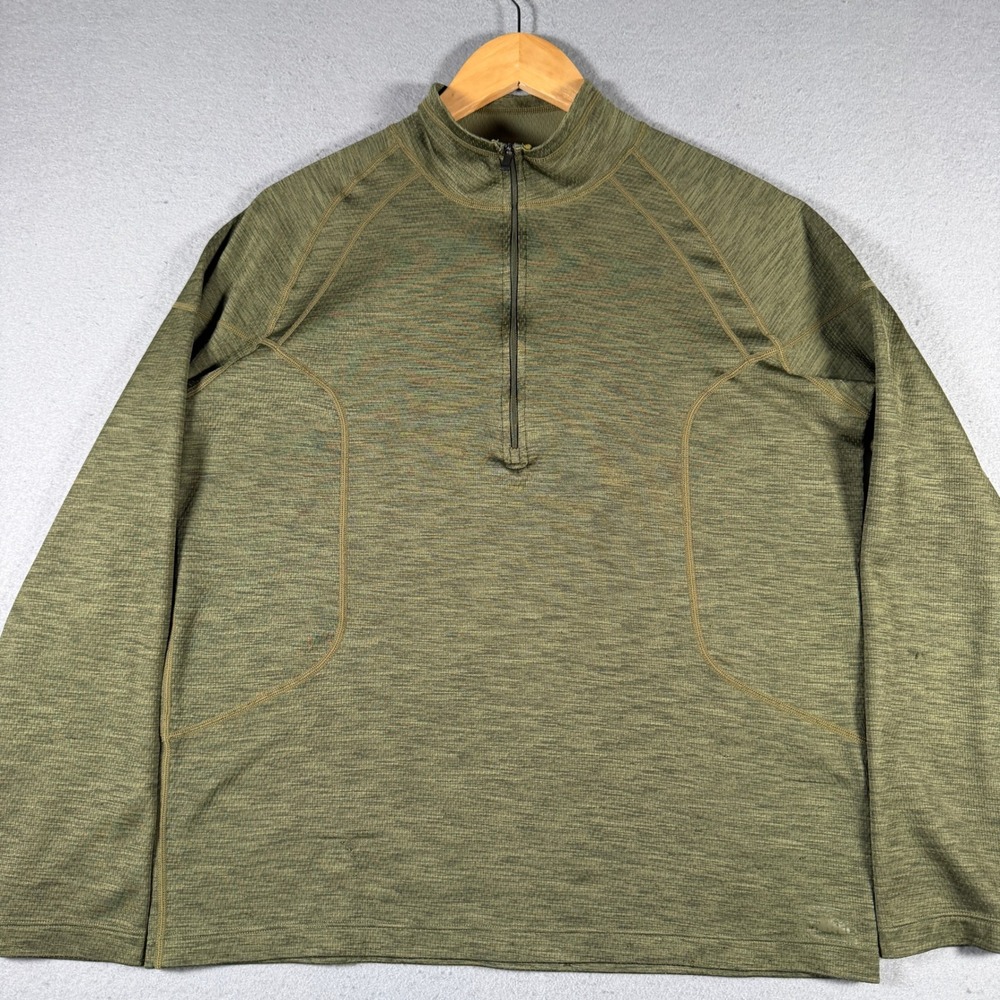 REI Mens Large Quarter Zip Pullover Olive Green Grid Fleece‎ Made in USA 12060